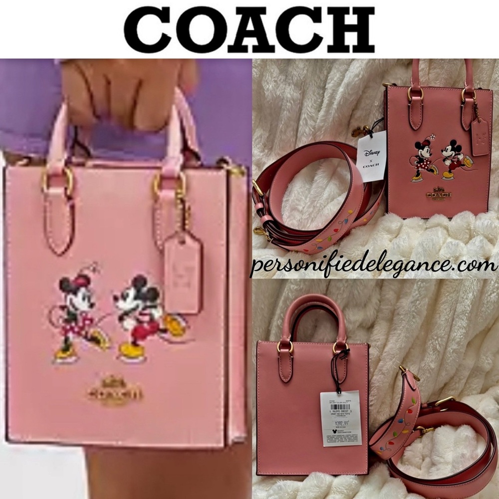 NEW Disney X Coach Blush Multi Leather Mini Tote Ice Skate Motif Mickey & Minnie